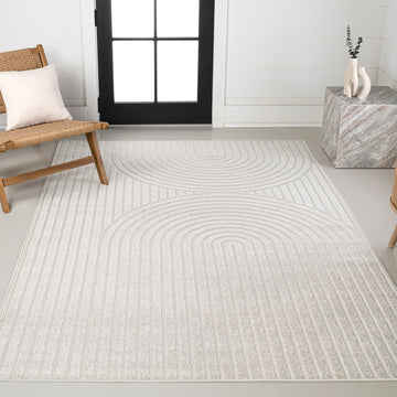 Sofia High-Low MidCentury Modern Arch Stripe Two-Tone Indoor/Outdoor Area Rug